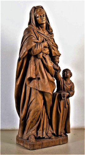 Sculpture Sculpture en Bois - Sainte Anne et la Vierge Enfant - Sculpture de l'école française du XVIIe